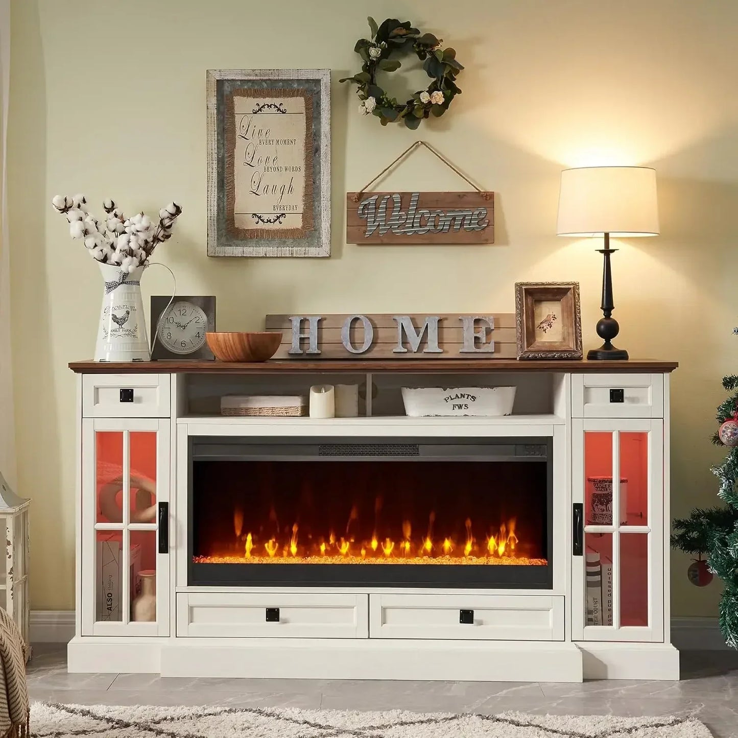 XMSJ Fireplace TV Stand With LED Firebox And Storage