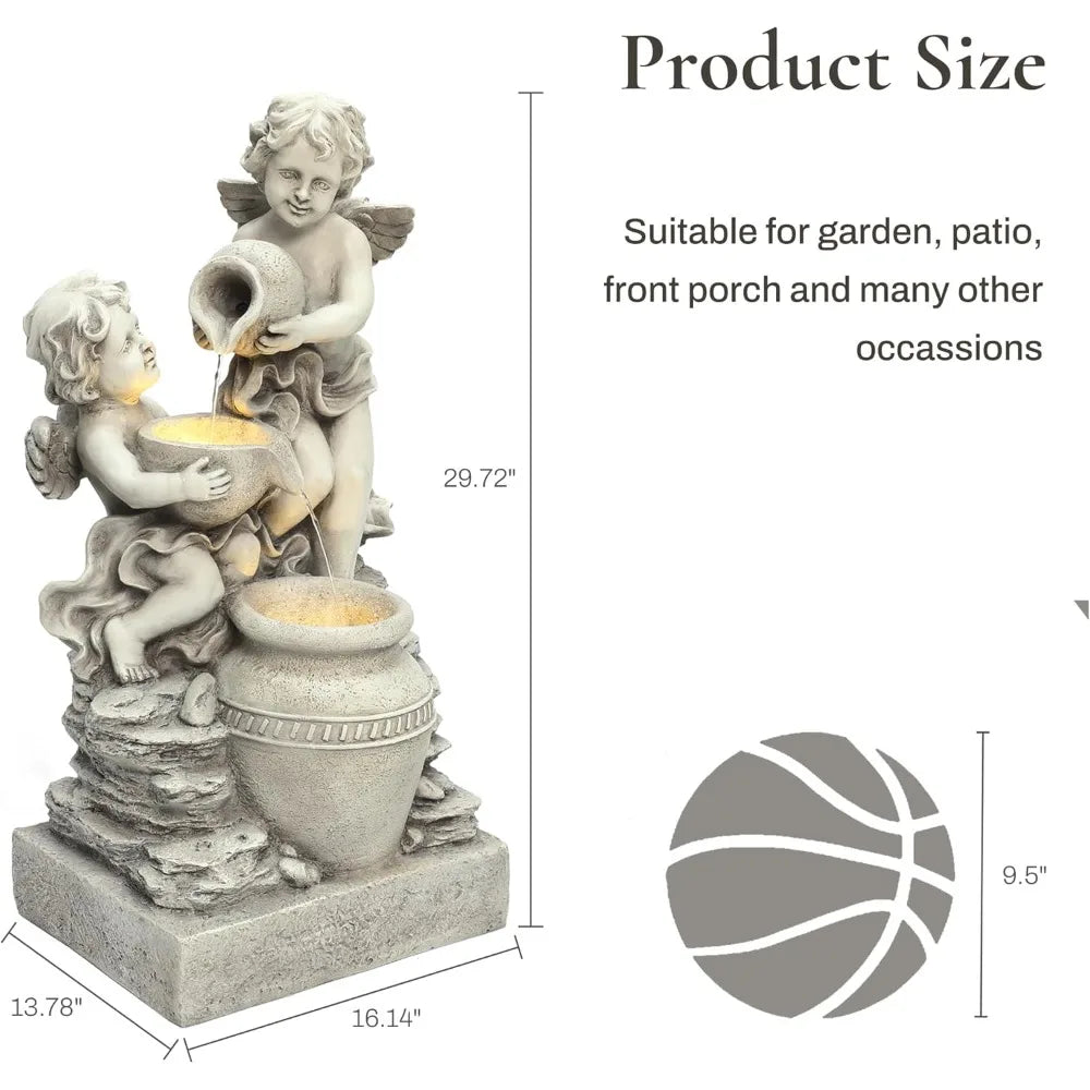 LuxenHome Outdoor Water Fountain Angels LED Garden Light