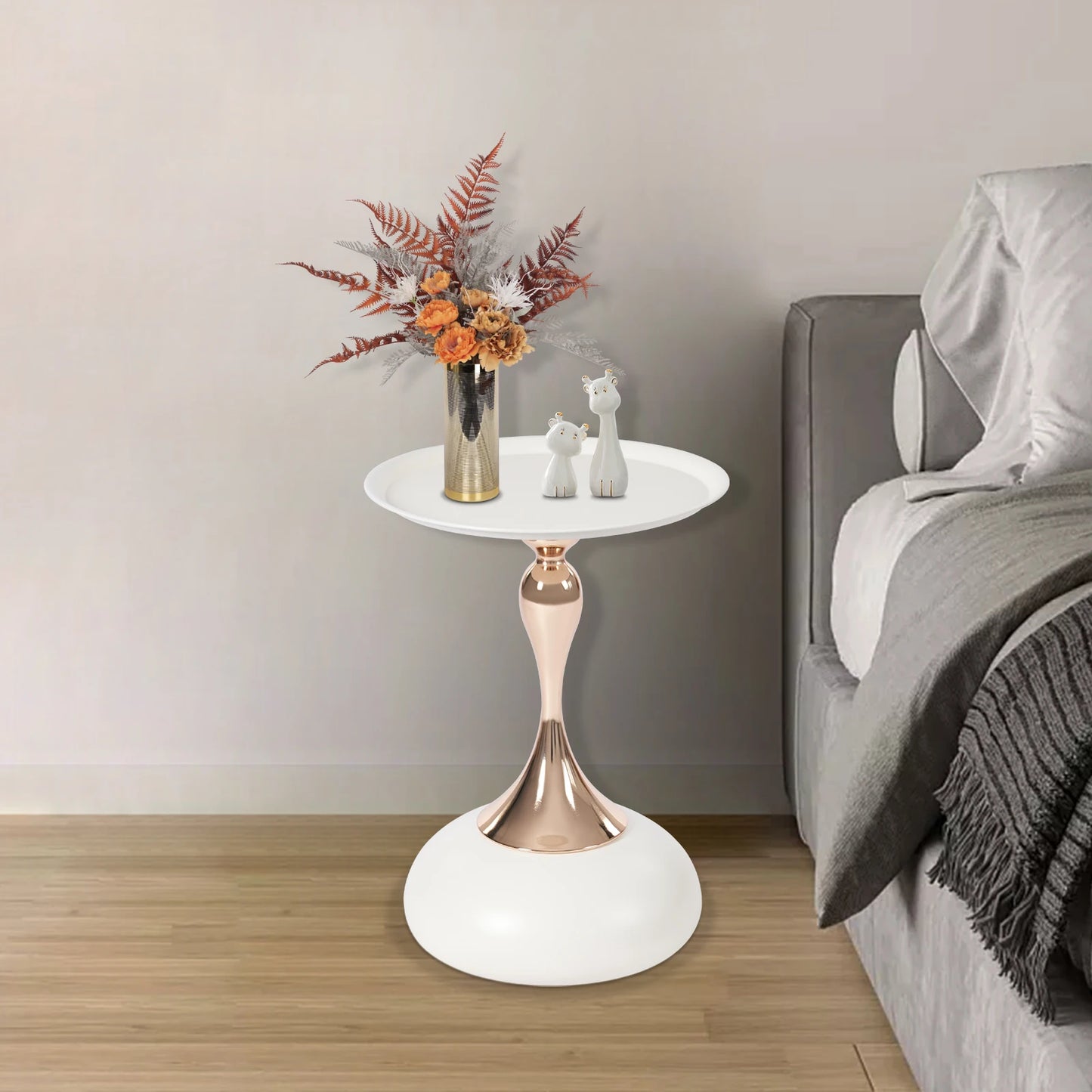 Bymaocar Modern Round Side Table White Metal End Table