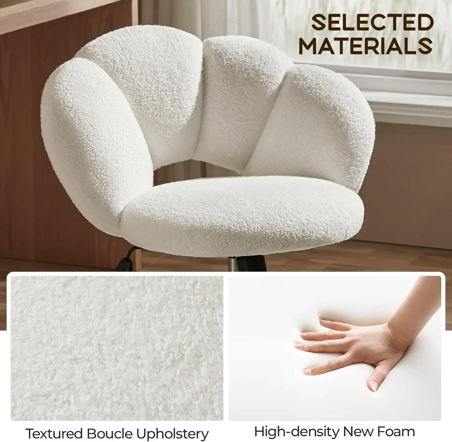 XMSJ Boucle Upholstered Desk Chair Cloud Shaped Wheels