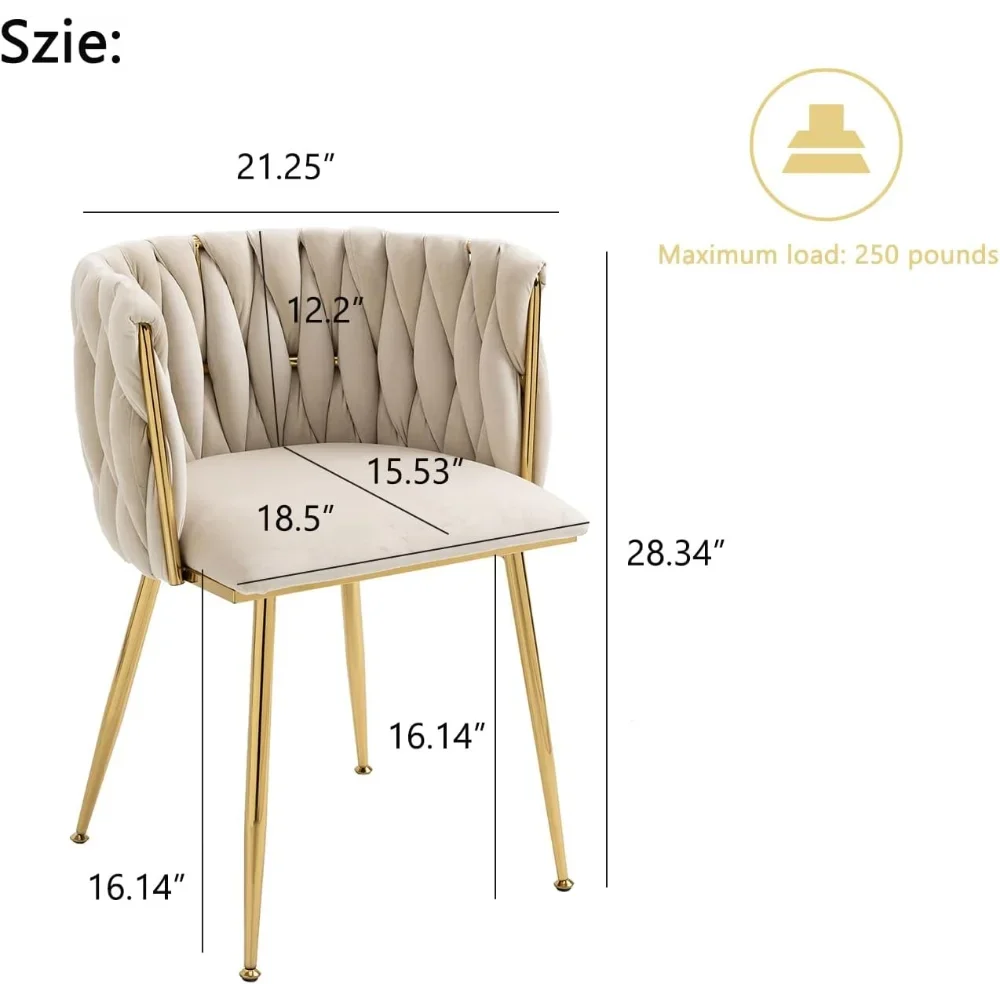 Velvet Dining Chairs Set of 2 with Gold Metal Legs