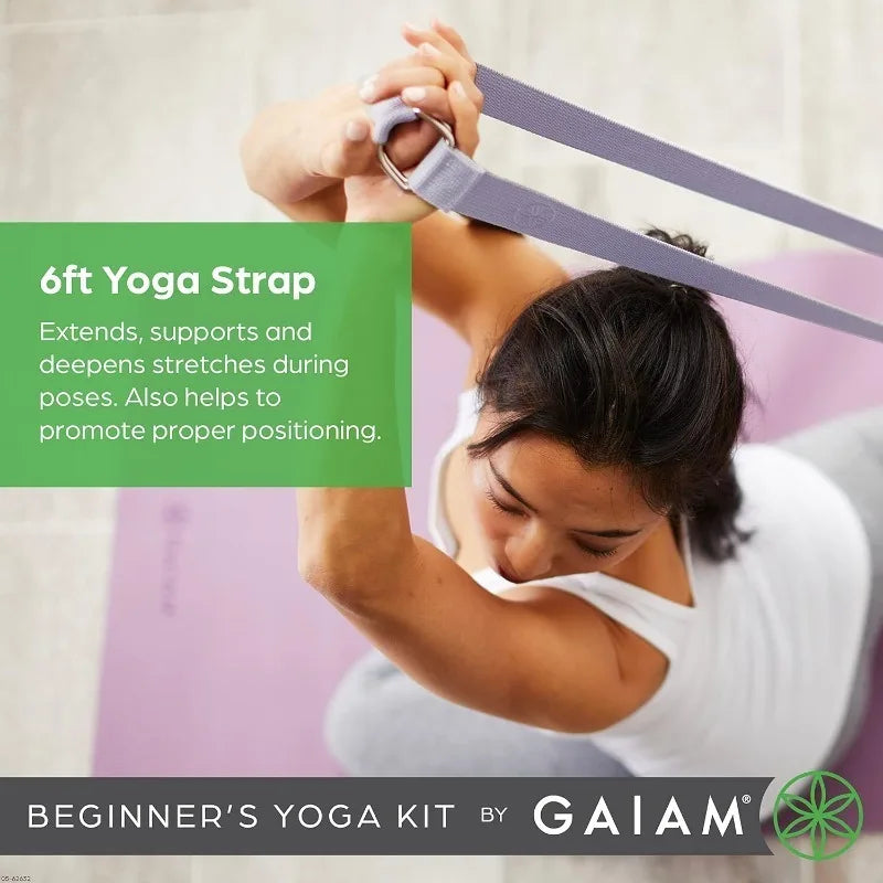 Gaiam Beginner Yoga Starter Kit with Mat, Block, Strap