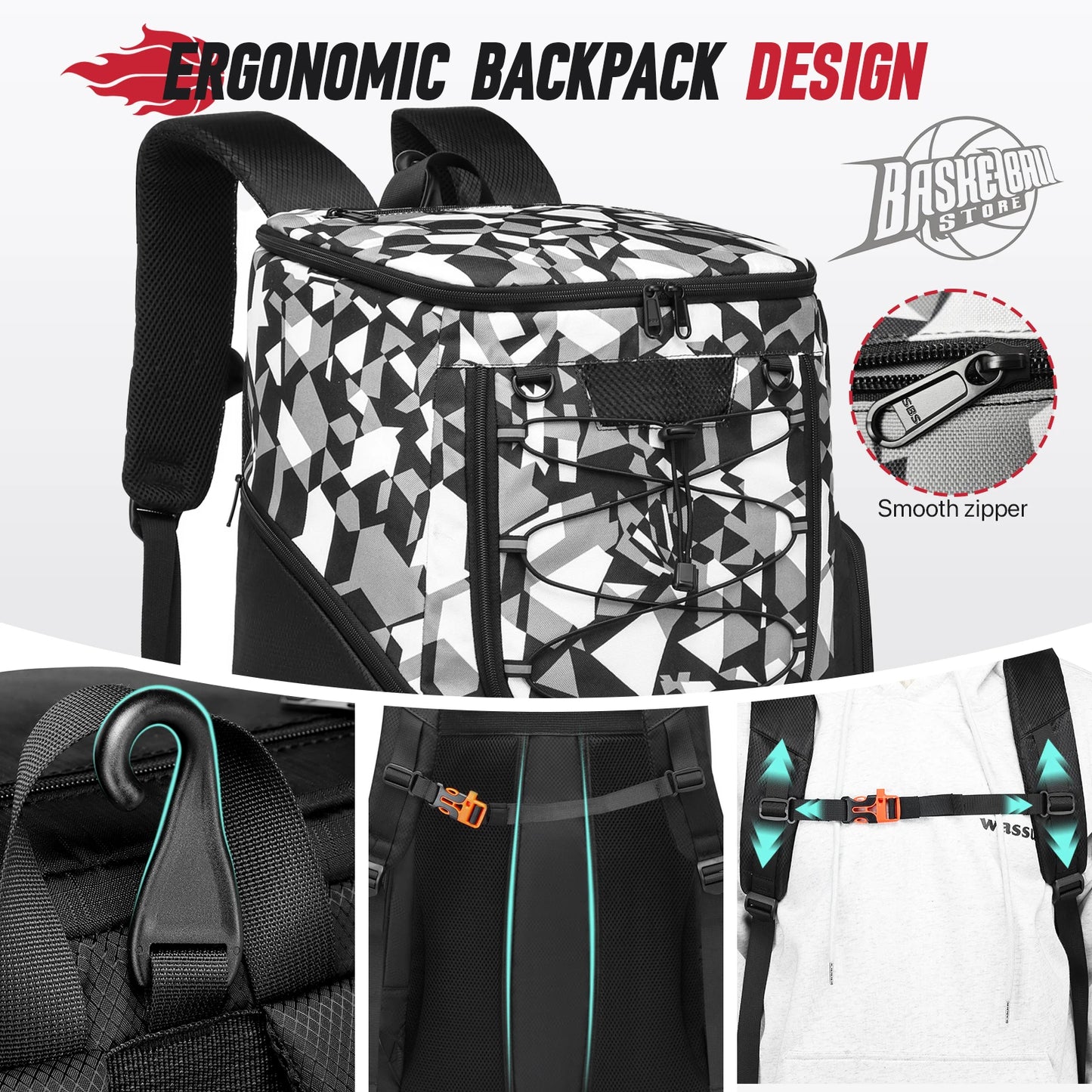 YH GSCN Basketball Backpack With Ball Holder Shoes Compartment