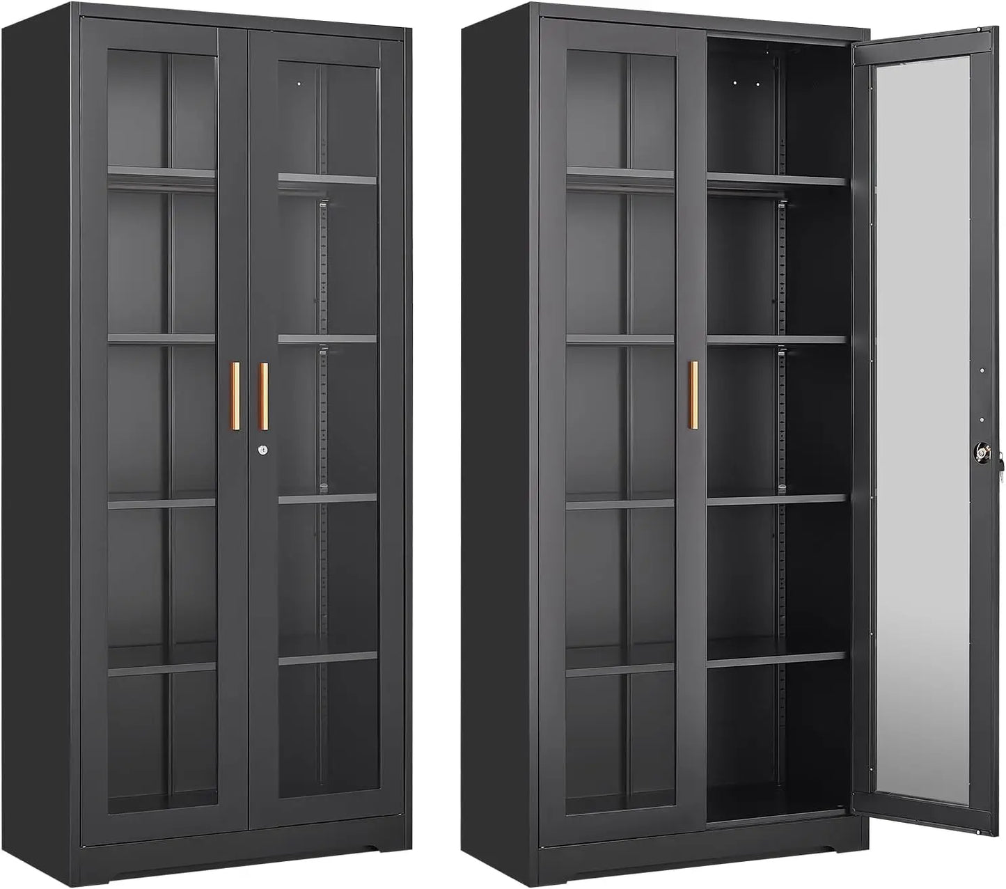 HUANZHUANG Glass Display Cabinet With Lock Curio Doors