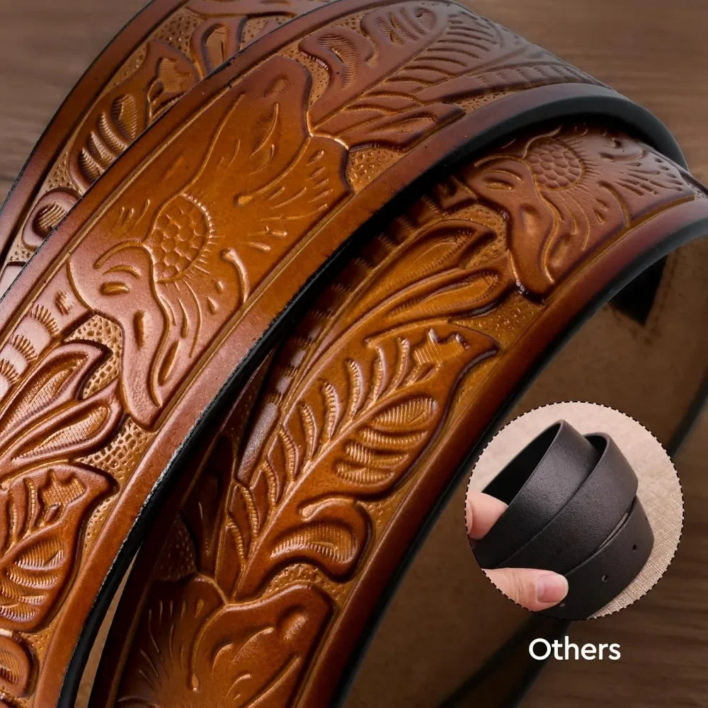 PlusZis Western Leather Ratchet Belt For Men And Women