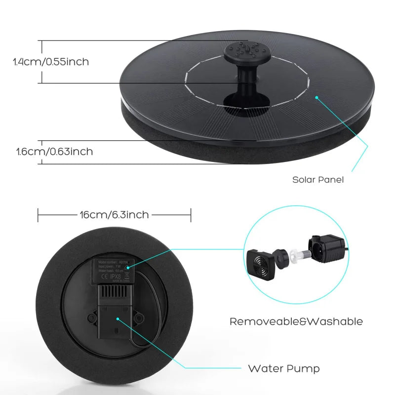 Cheervilla 1W Solar Fountain Pump With 6 Nozzles Bird Bath