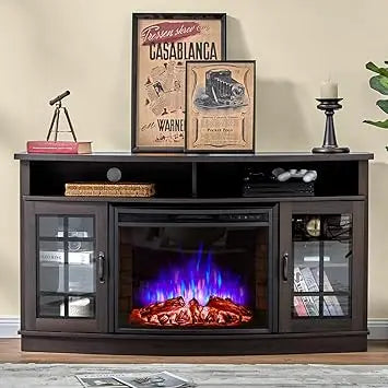 MKDK Curved Fireplace TV Stand with Electric Fireplace