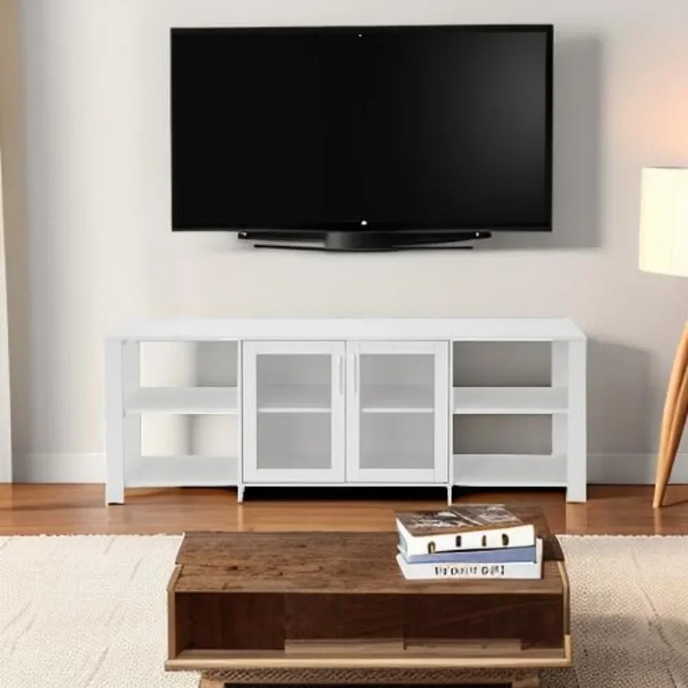 TV Stand Cabinet With 2 Doors And Open Cubby Storage