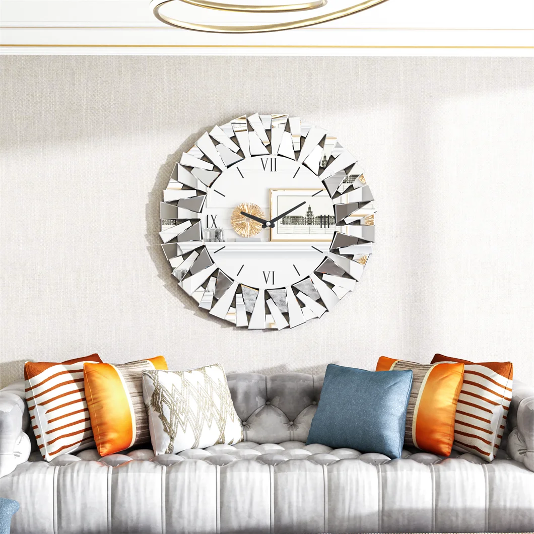 Combination 3D Mirrored Sunburst Wall Clock Roman Numerals