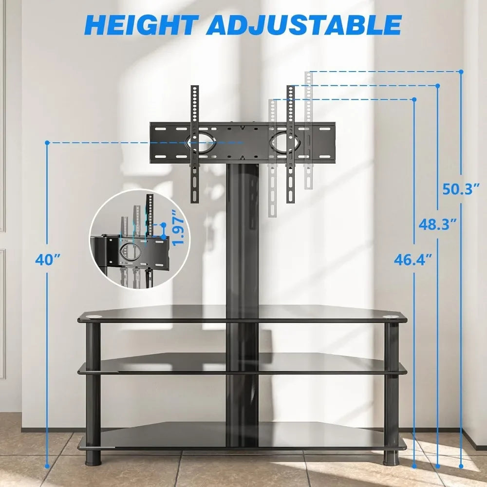 Color Corner Swivel Glass TV Stand Height Adjustable Mount