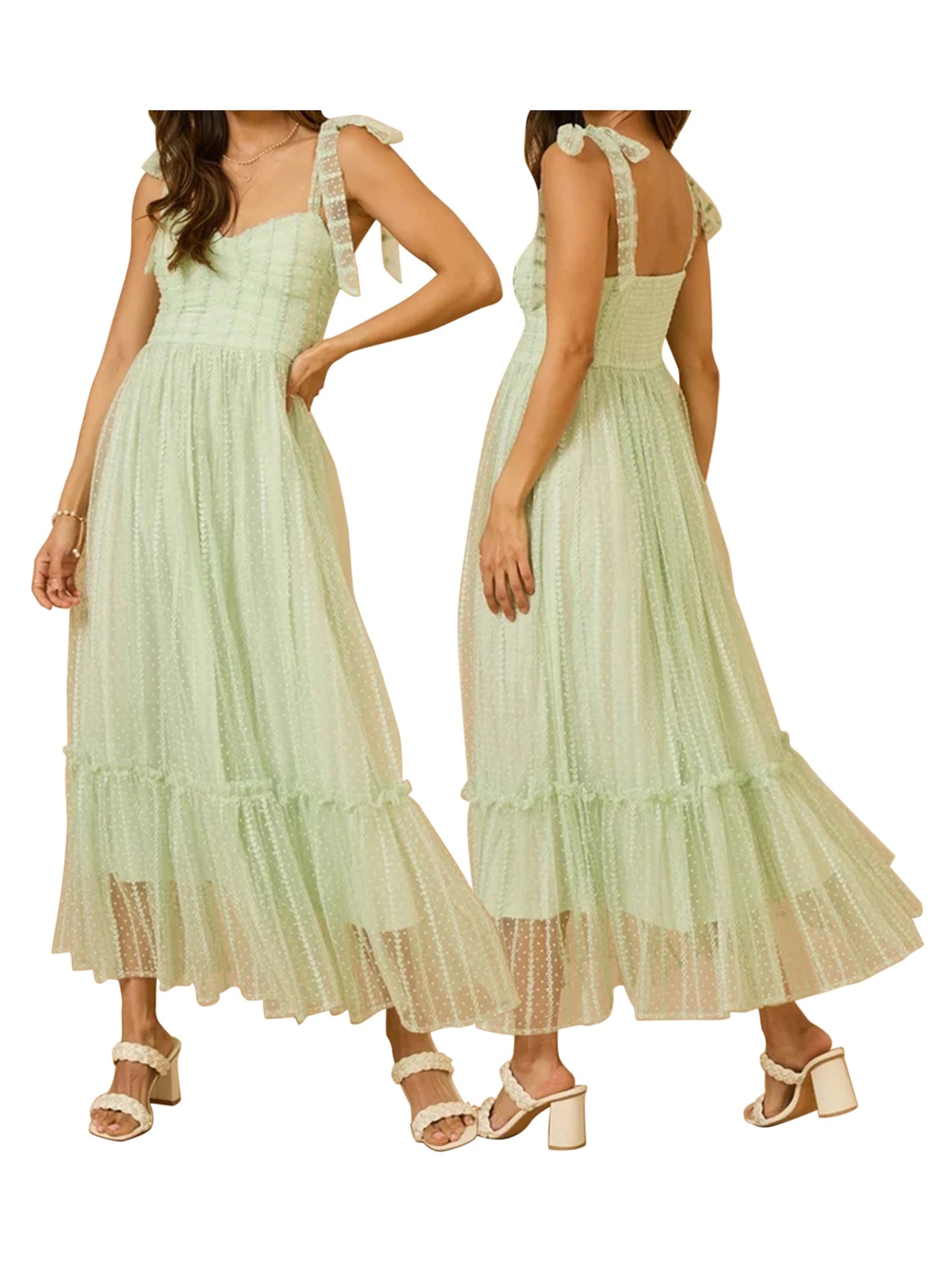 Velvet Floral Lace Sleeveless Dress V Neck Tie Up Straps