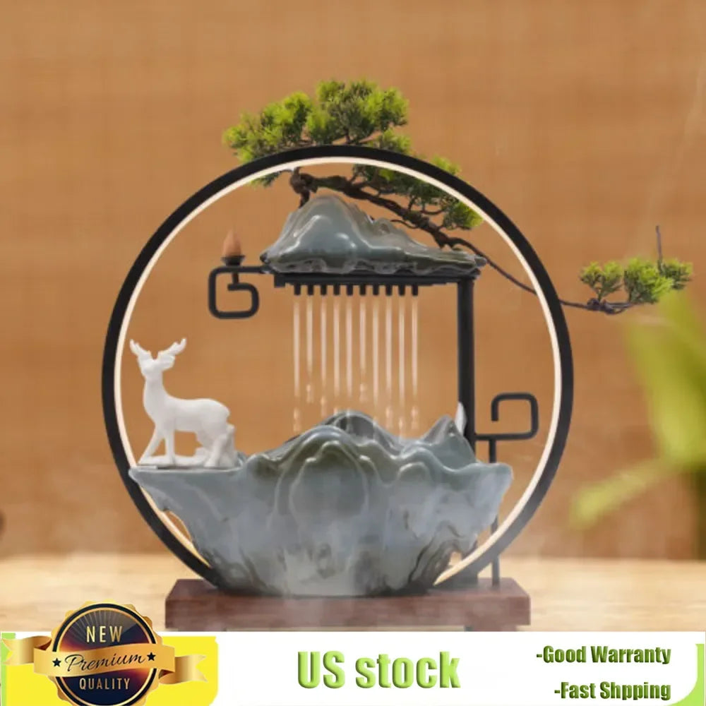 Bymaocar Indoor Water Fountain With Mist Touch Switch LED