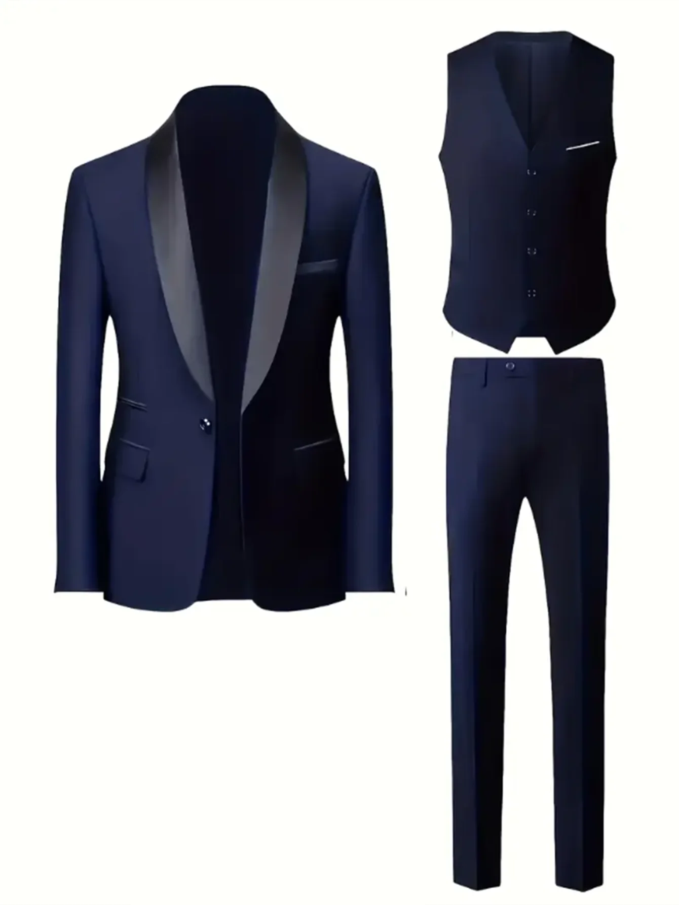 TTXICN Mens 3Pc Skinny Fit Lapel Jacket Vest Pants