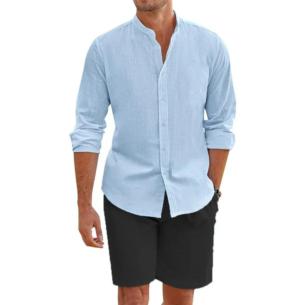 Cheervilla Mens Summer Cotton Linen Shirt And Shorts Set