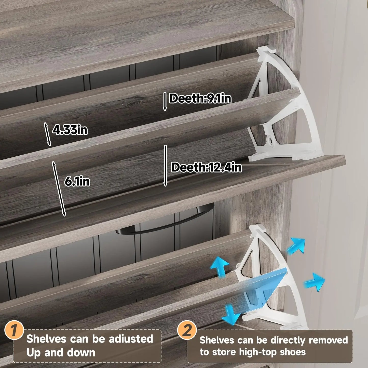 Vabches Shoe Cabinet With Flip Drawers And Metal Handles