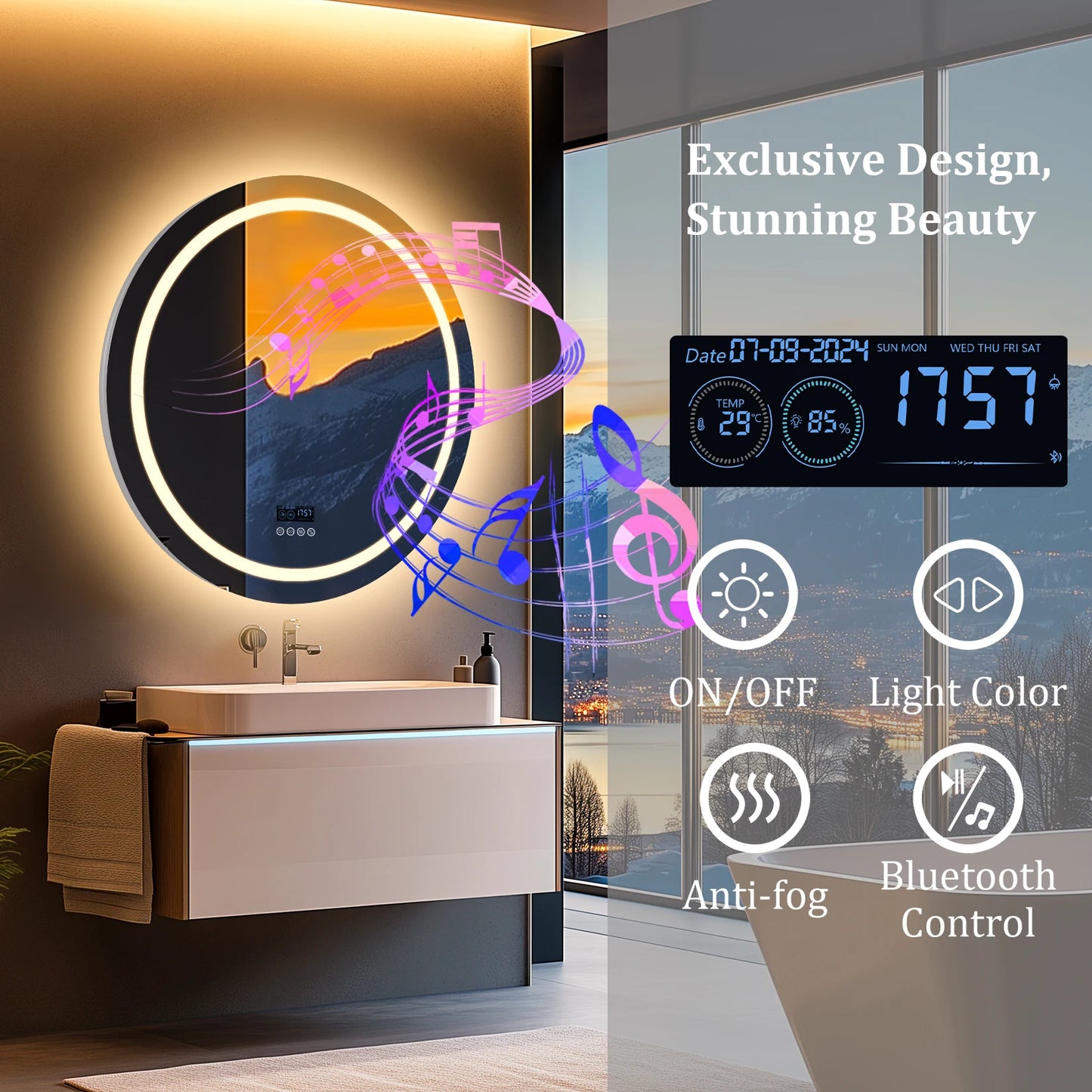 Borwart LED Bathroom Mirror Front And Backlit Anti Fog
