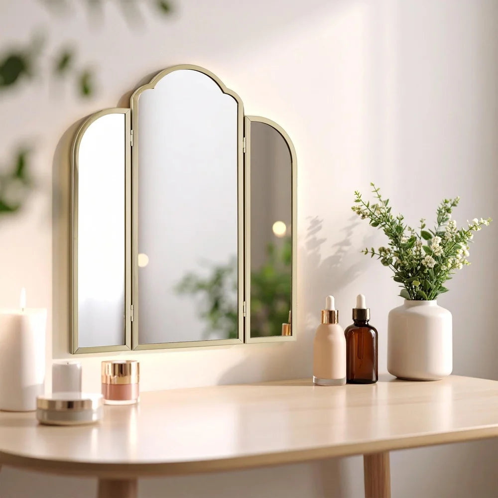 XMSJ Trifold Adjustable Vanity Mirror Arched Wall Decor