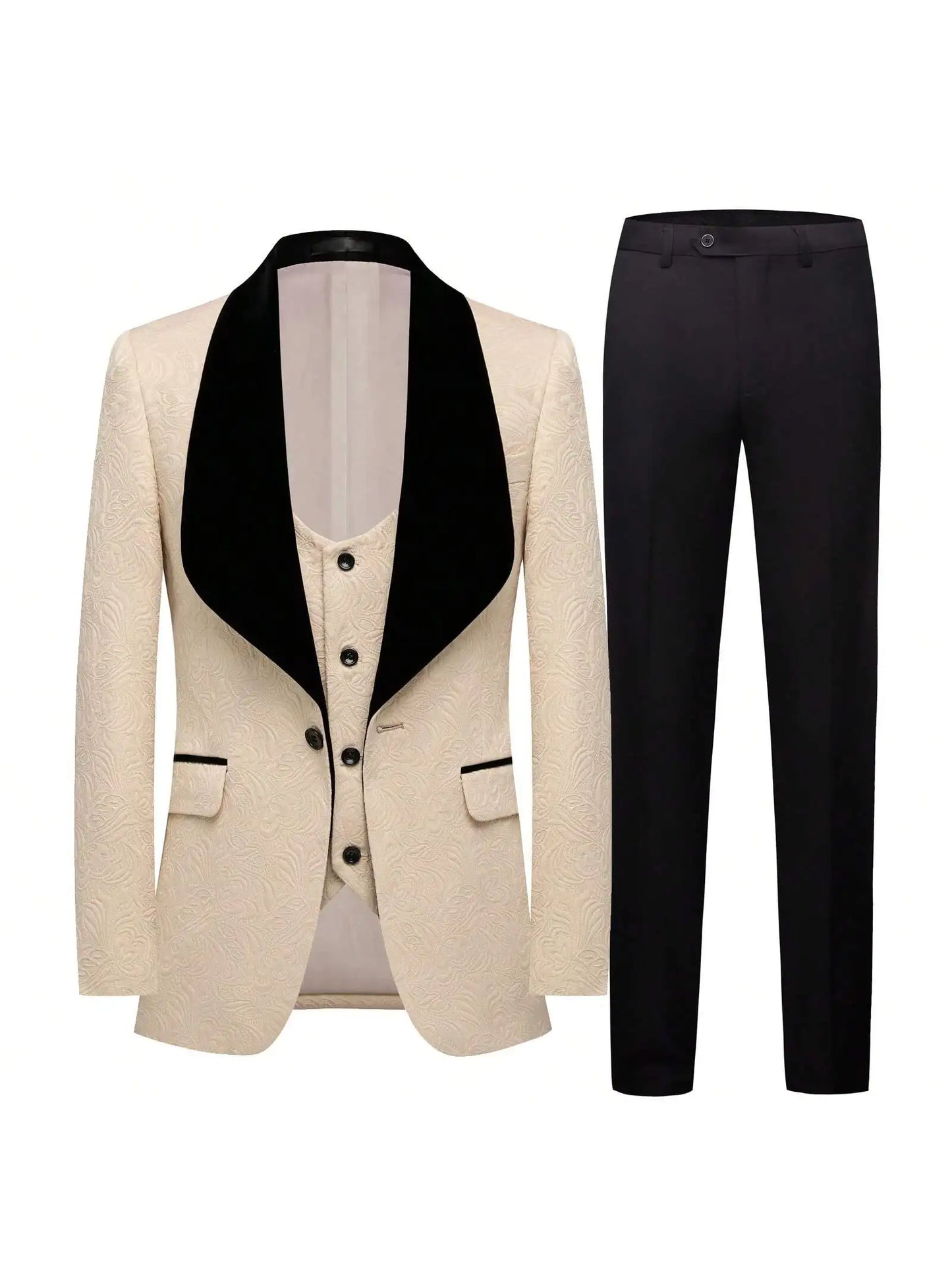 Jiangsu Floral Tuxedo 3 Piece Slim Suit Set For Men