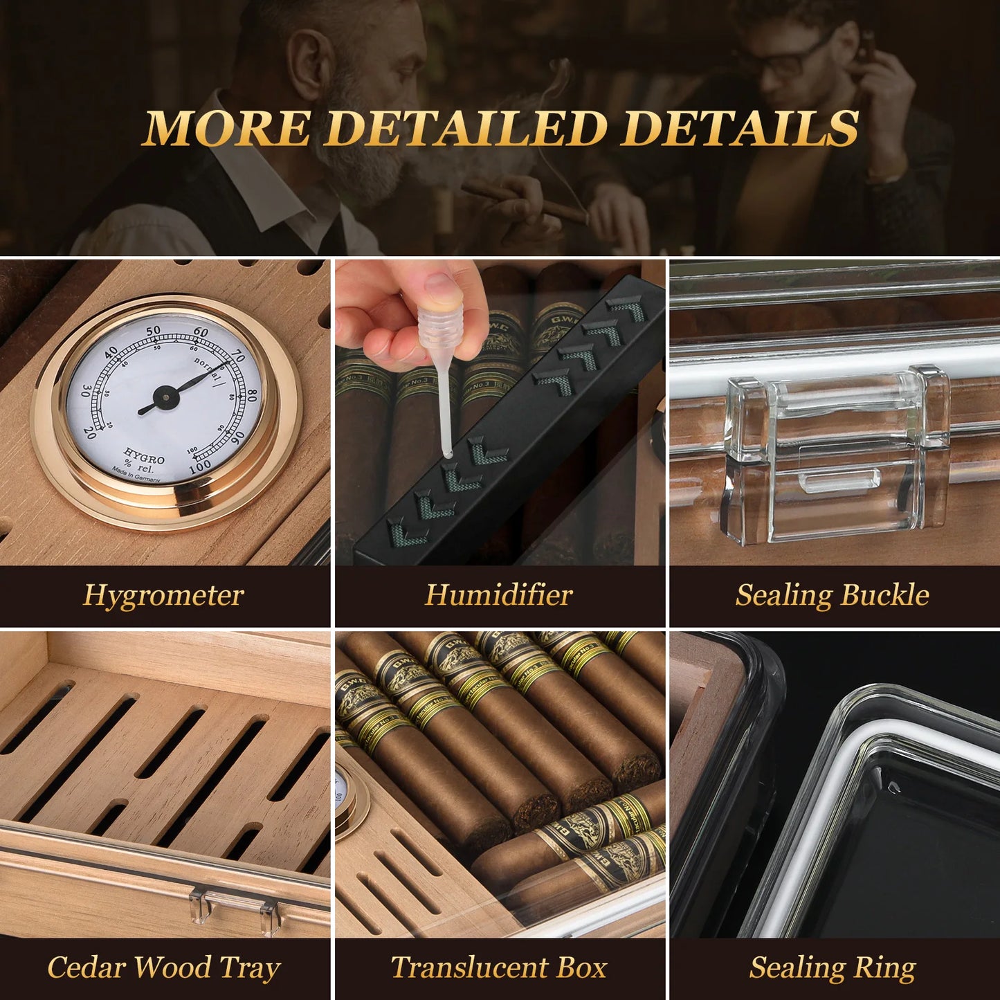 Tesonway Acrylic Cigar Humidor With Cedar Tray Hygrometer