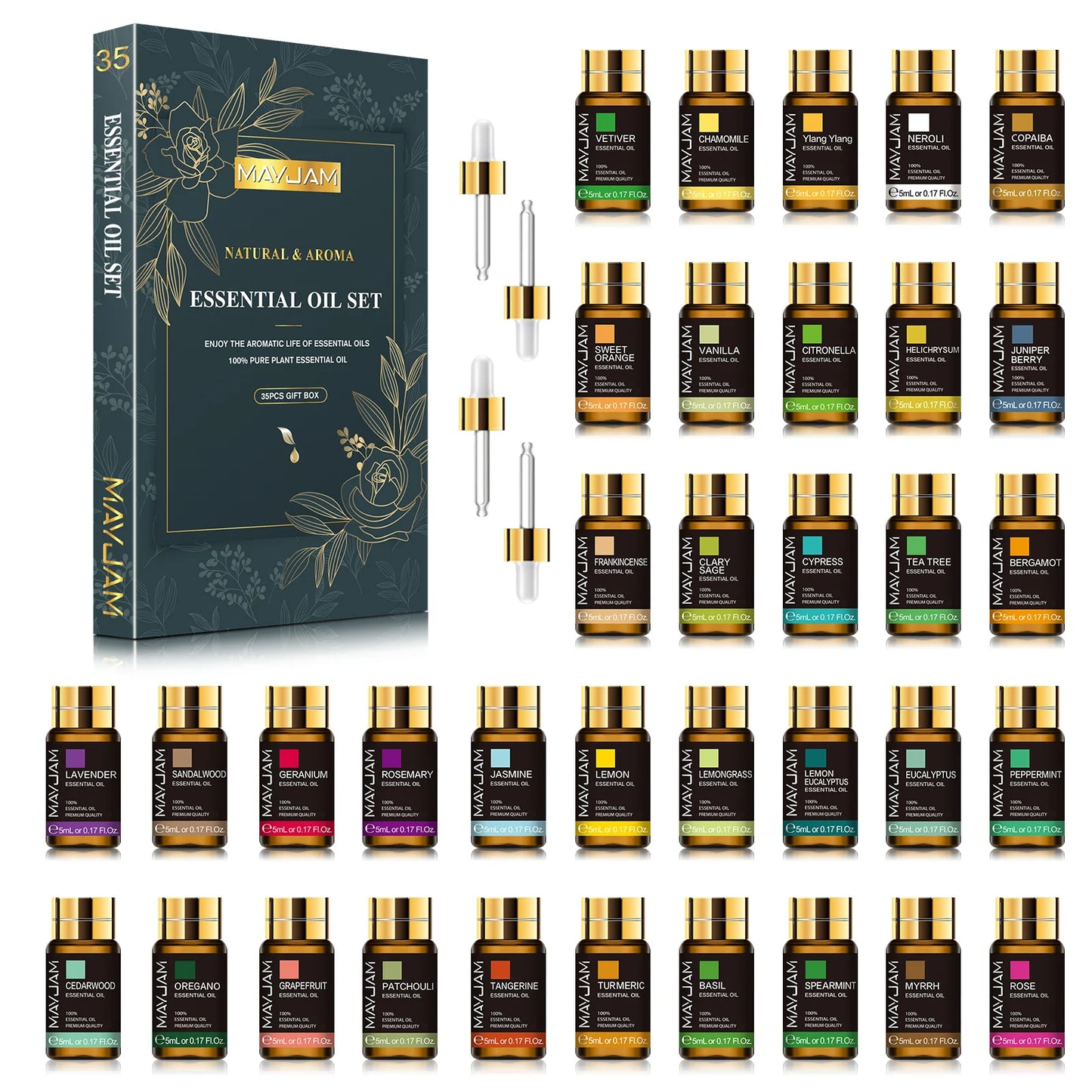 MAYJAM 35 Piece Essential Oil Set for Diffusers and Soaps