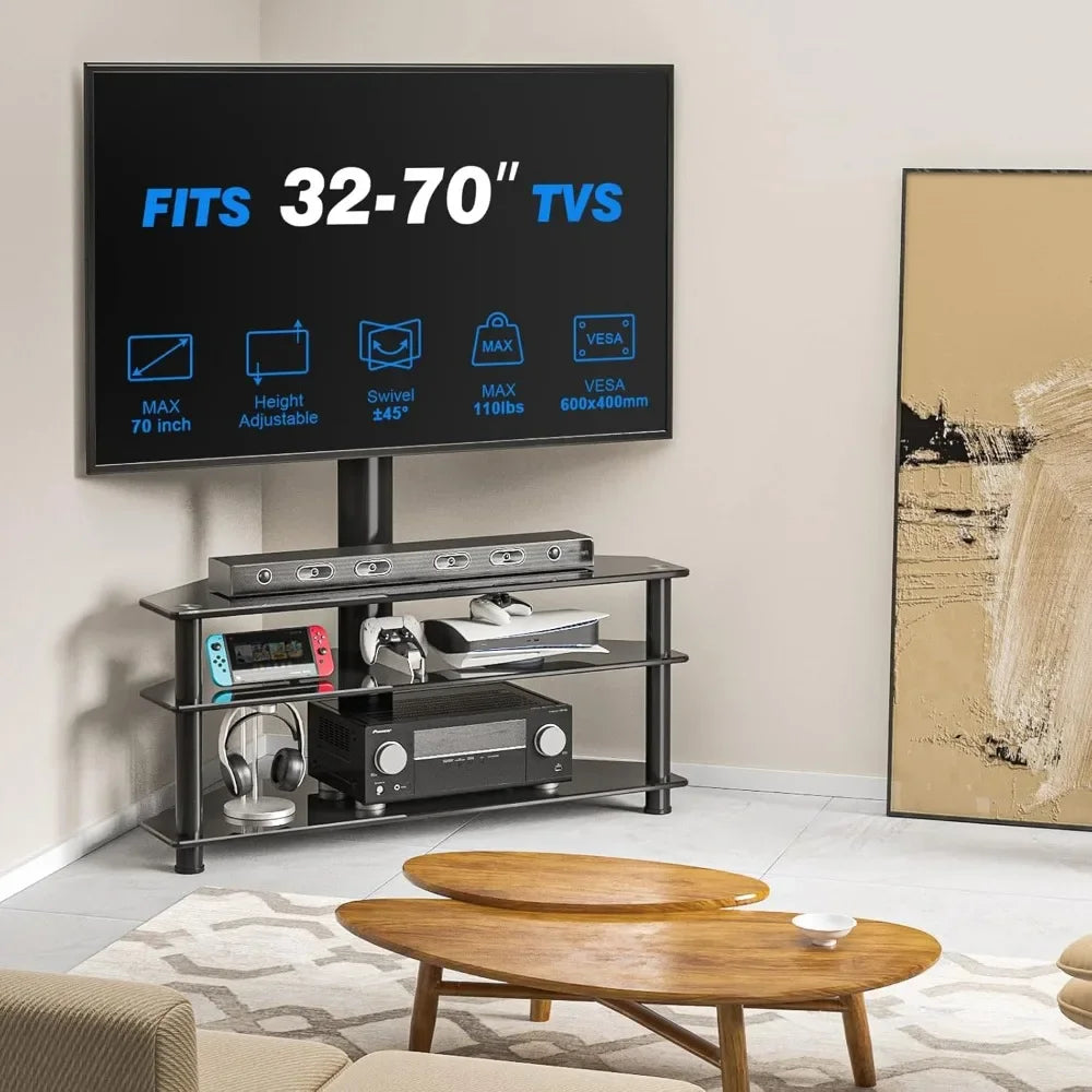Color Corner Swivel Glass TV Stand Height Adjustable Mount