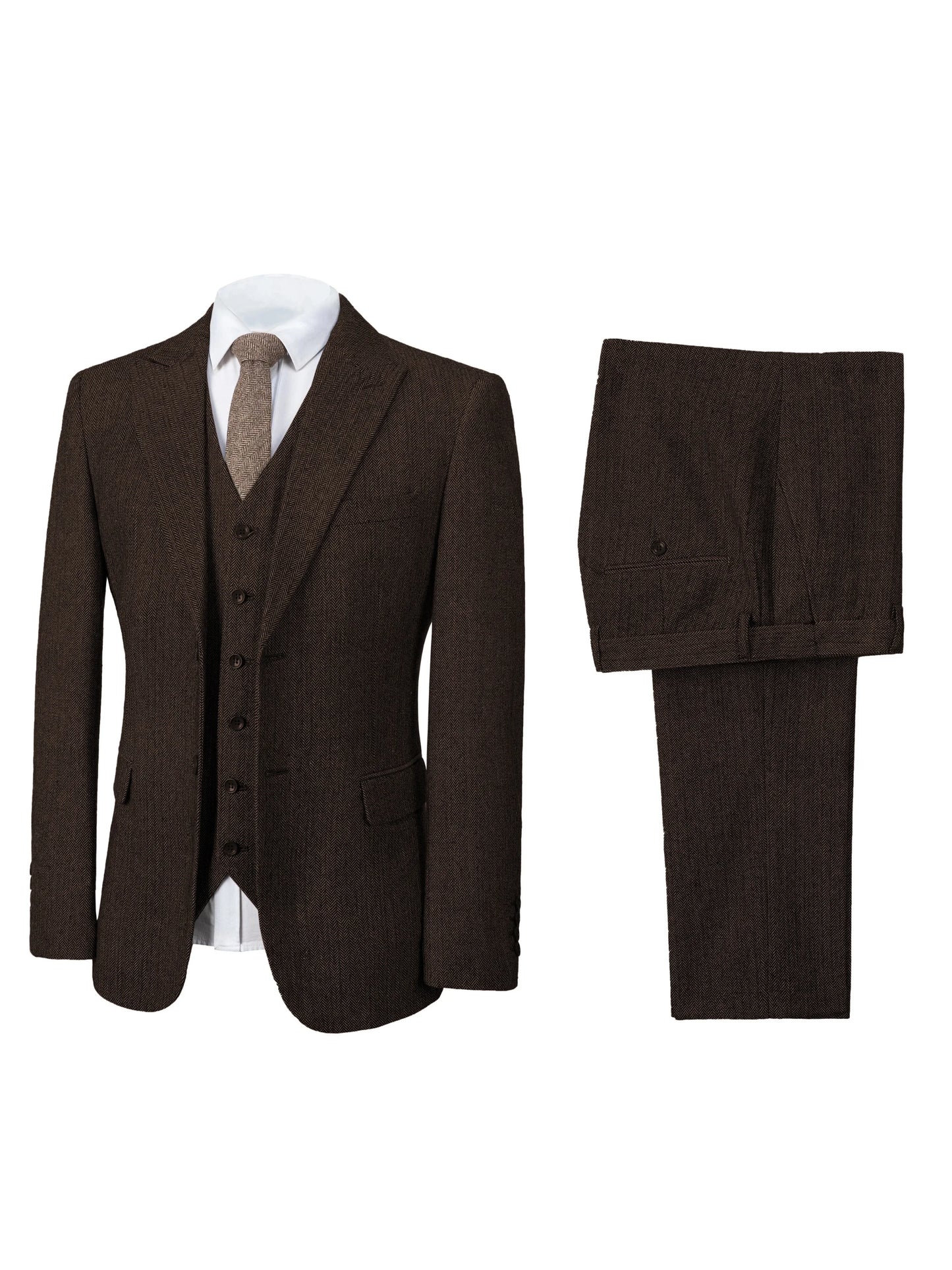 SOLOVEDRESSCN Elegant Tweed Herringbone Three Piece Suit