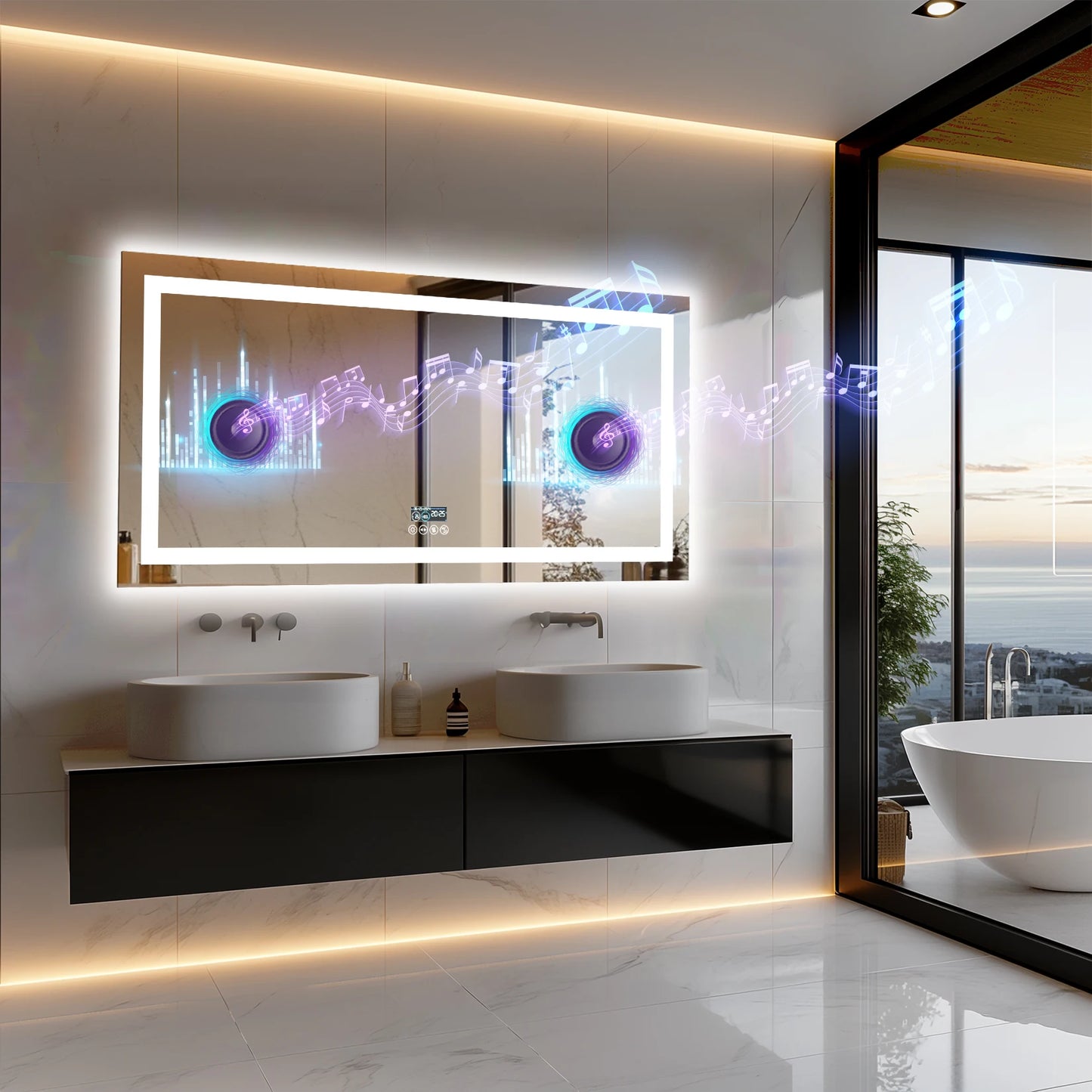 Wisfor LED Bathroom Mirror Dual Lights AntiFog Bluetooth