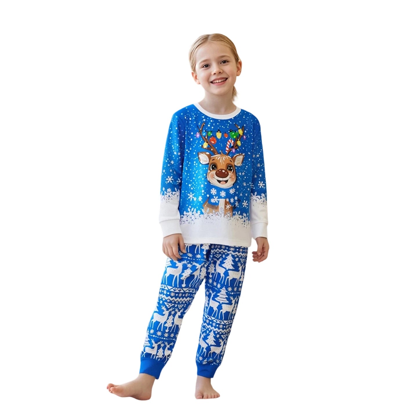 Christmas Family Pajamas Set Snowflake Reindeer Print