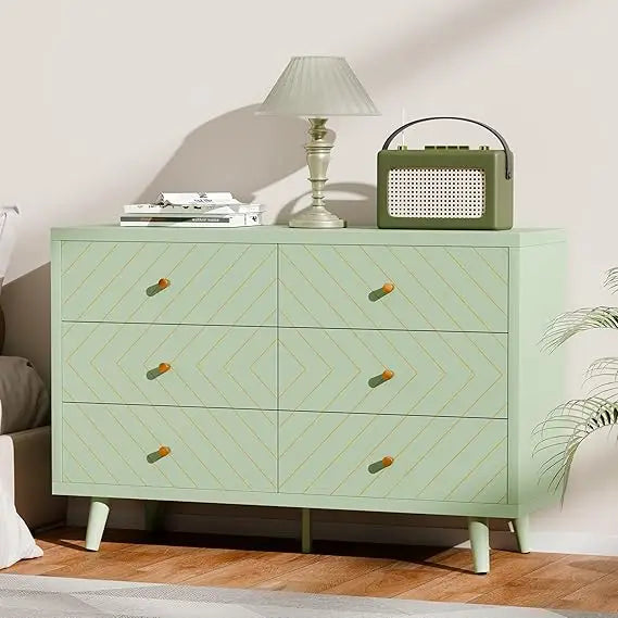 Chengwei Modern 6 Drawer Dresser With TV Stand Storage