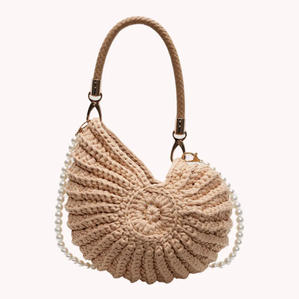 Seashell Handwoven Beach Evening Bag Pearl Strap Boho