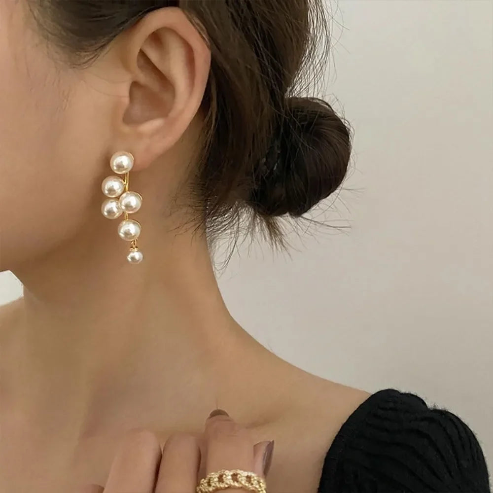 Long Freshwater Pearl Drop Dangle Earrings Boho Gold Plated