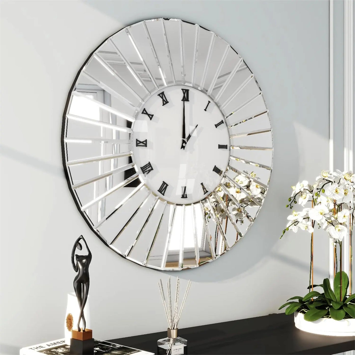 Shyfoy Mirrored Wall Clock For Living Room Luxury Decor