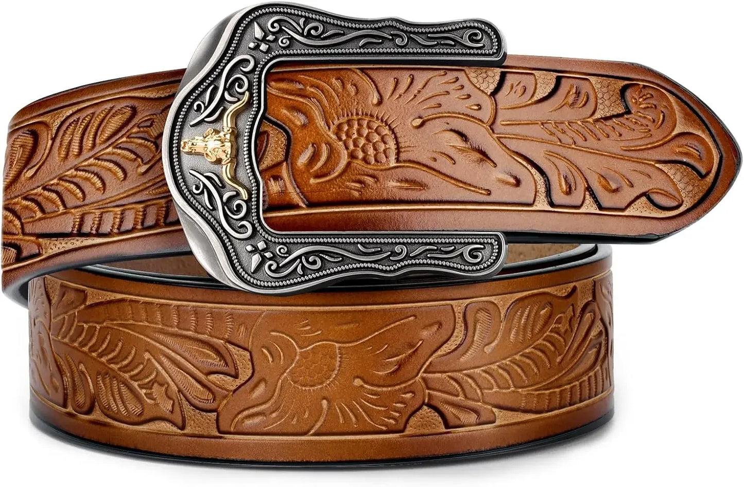PlusZis Western Leather Ratchet Belt For Men And Women