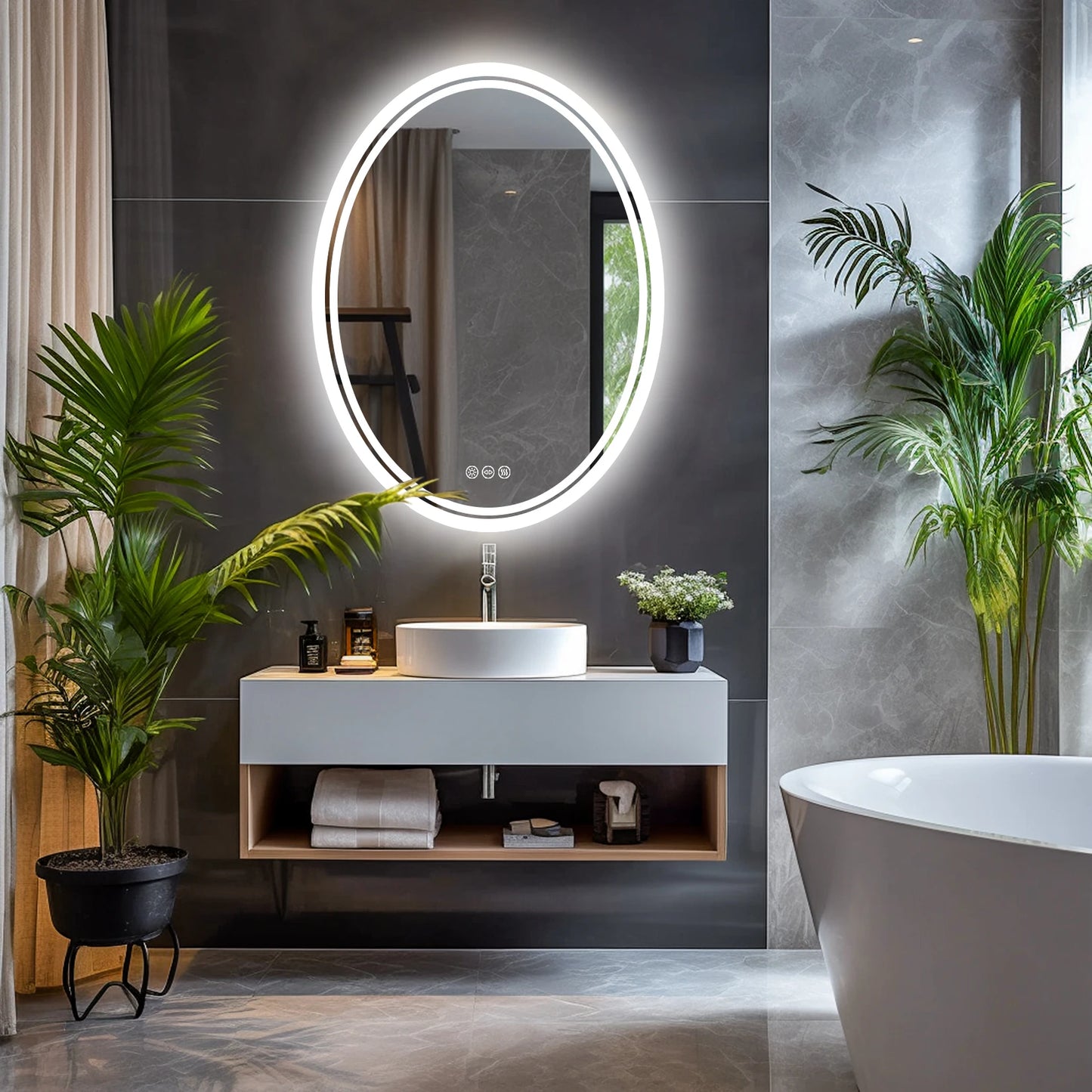 Wisfor LED Backlit Oval Vanity Mirror With Anti Fog Lights