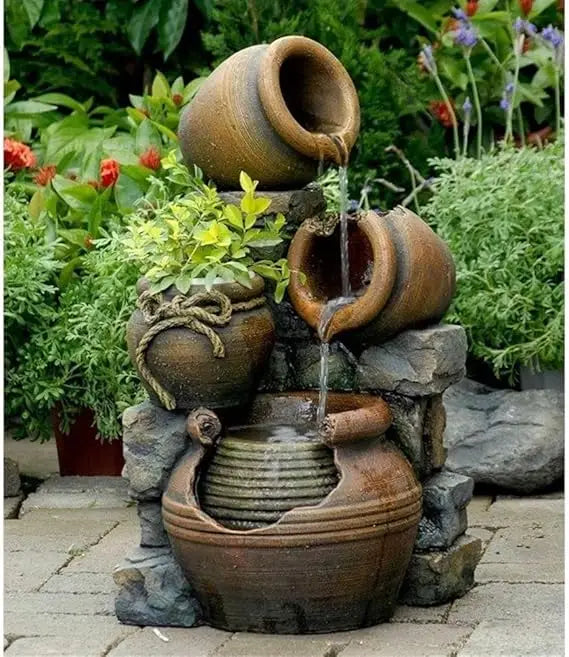 Pemberly Row Outdoor Water Fountain With Flower Pot
