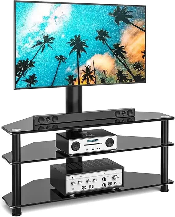 Color Corner Swivel Glass TV Stand Height Adjustable Mount
