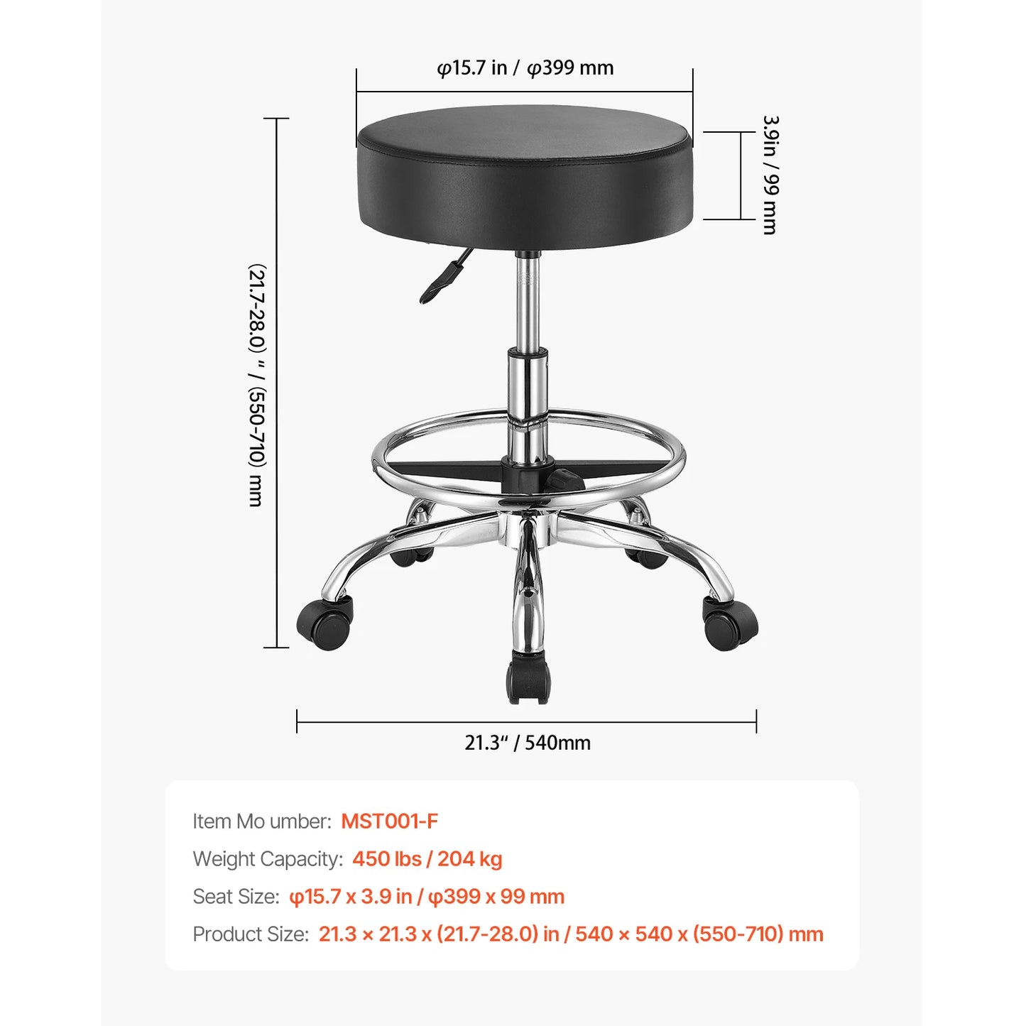 VEVOR Rolling Stool With Wheels For Salon Spa Tattoo Clinic