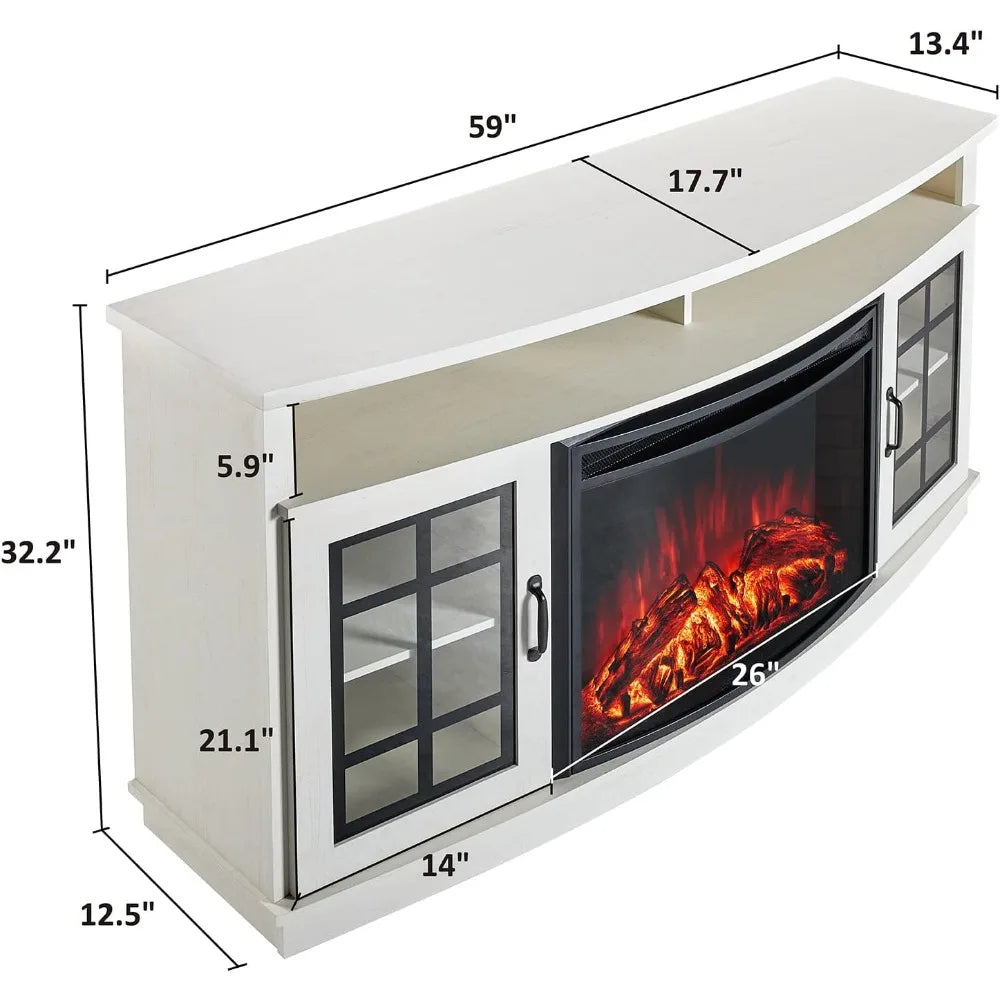 XMSJ Curved Fireplace TV Stand With Electric Fireplace