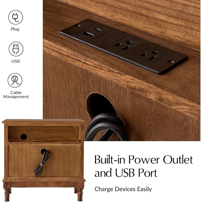 Hignconcerned Solid Wood Nightstand With Two Drawers
