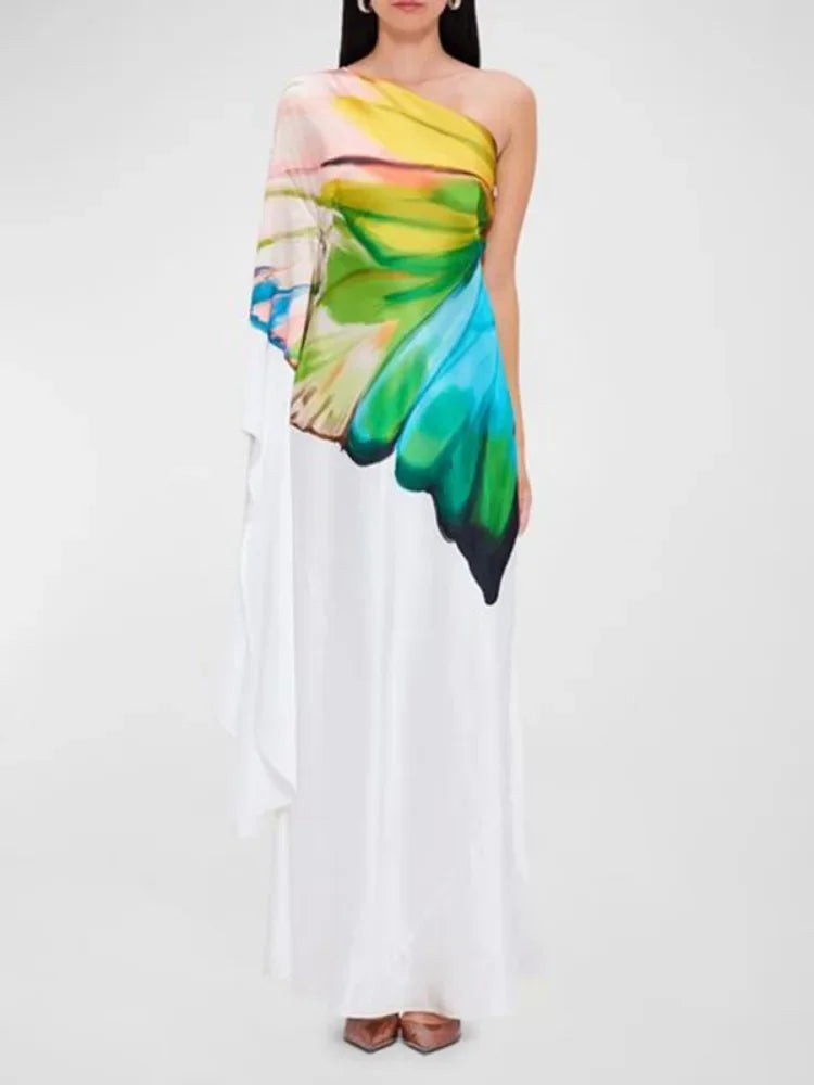 OSHOPLIVECN Floral One Shoulder Maxi Dress For Evening