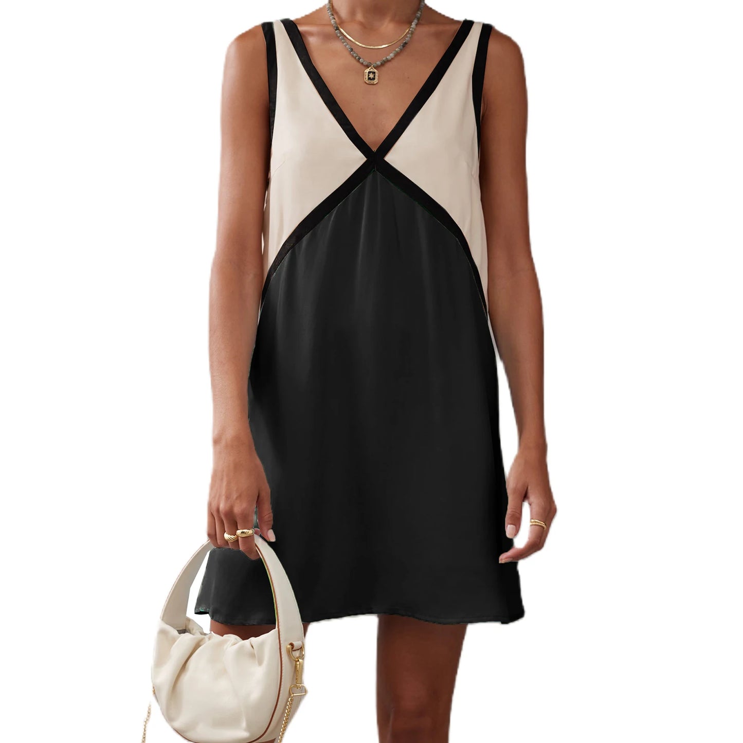 XBTCLXEBCOCN Velvet Sleeveless V Neck Mini Dress For Summer
