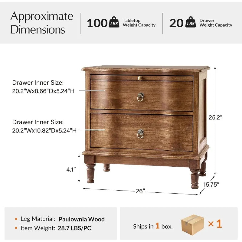 Hignconcerned Solid Wood Nightstand With Two Drawers