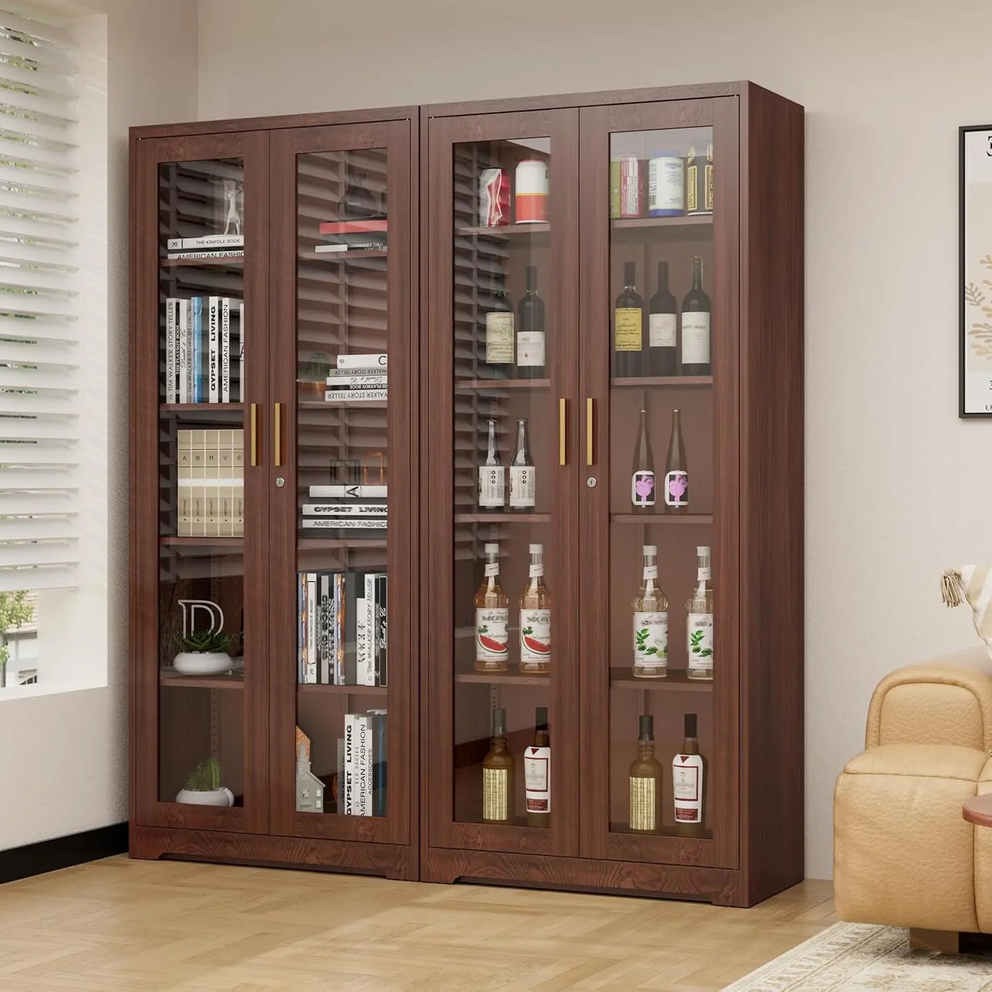 HUANZHUANG Glass Display Cabinet With Lock Curio Doors