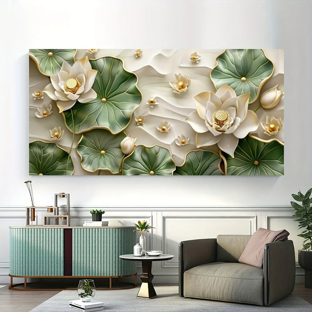 Modern Abstract Lotus Leaf Canvas Art for Living Room