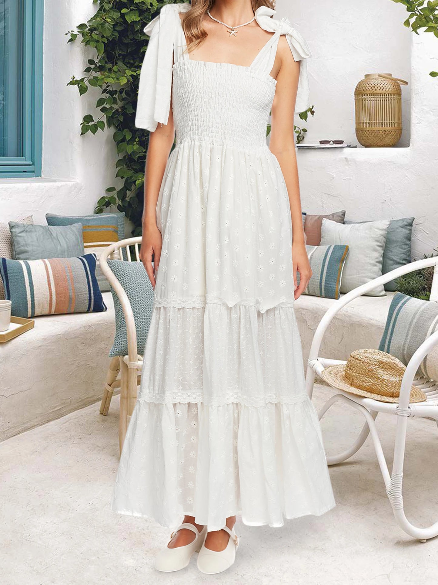 Women's Ruffle Sleeve Maxi Dress With Floral Boho V Neck