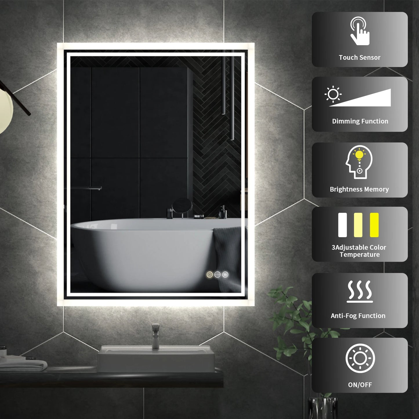 Wisfor LED Backlit Bathroom Mirror With Anti Fog Lights