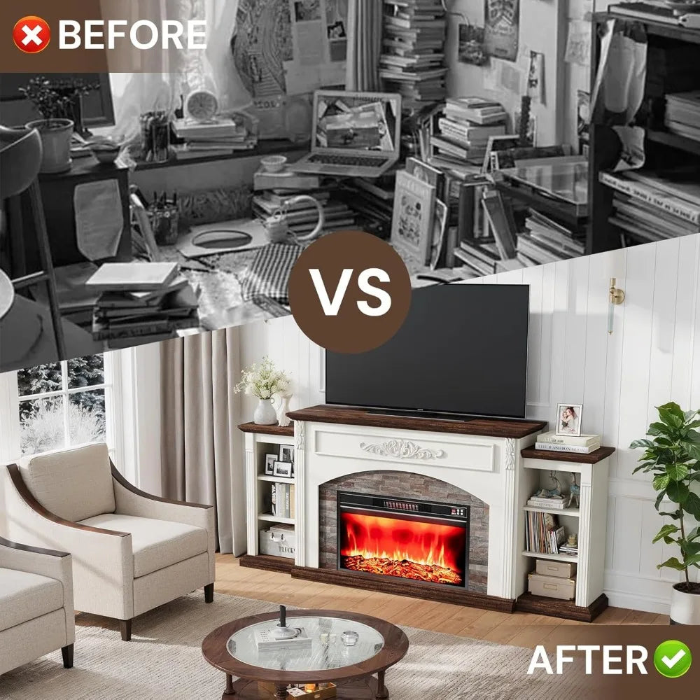 Electric Fireplace Console With Mantel TV Stand Unit