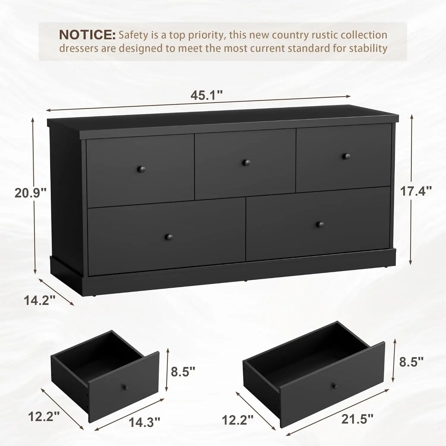 XMSJ Dresser For Bedroom With Five Drawers TV Stand