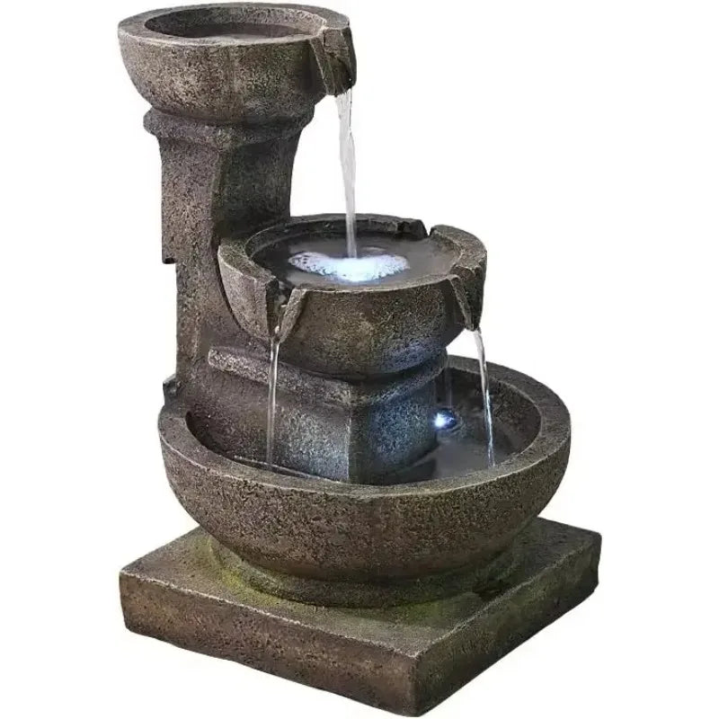 XMSJ Outdoor Waterfall Fountain for Garden with LED Lights
