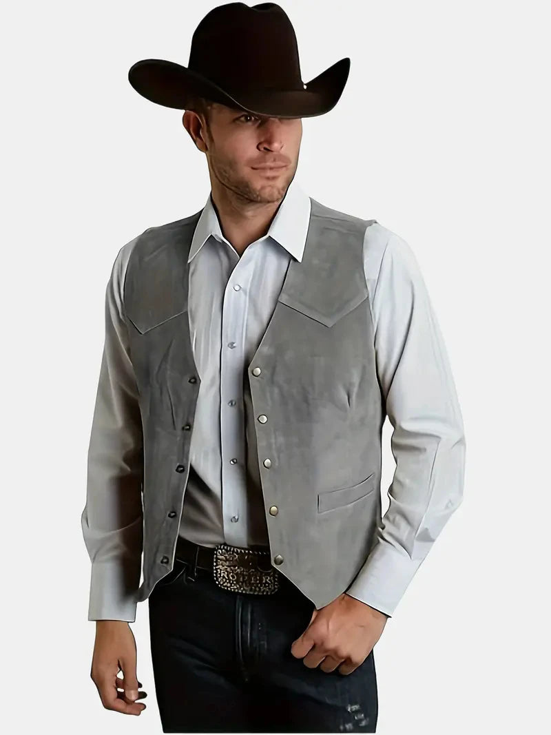 Cheervilla Vintage Suede Leather Men Vest Slim Fit Waistcoat